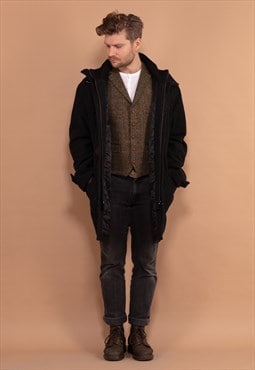 Vintage 00's Men Wool Blend Duffle Coat in Dark Grey