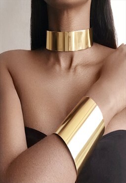 CLEOPATRA Statement Choker & Bracelet Manchette/Gold Set