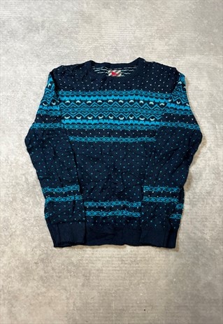 VINTAGE ABSTRACT KNITTED JUMPER PATTERNED GRANDAD SWEATER