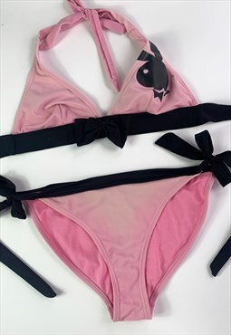 Vintage Y2K Playboy Baby Pink and Black Bikini