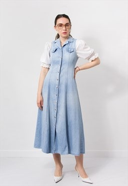 Vintage 90's western denim dress in blue sleeveless