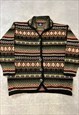 VINTAGE ABSTRACT KNITTED CARDIGAN PATTERNED GRANDAD SWEATER