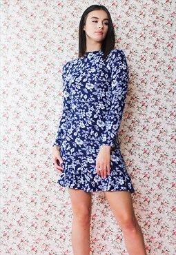 Navy and white floral dress