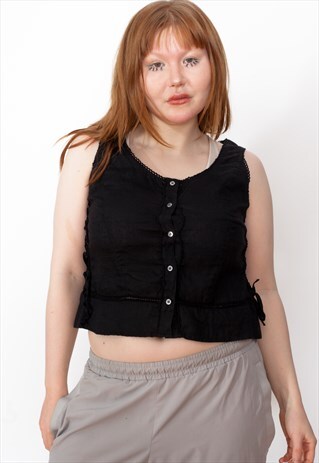 VINTAGE Y2K LINEN LACE-UP TOP ID:A316