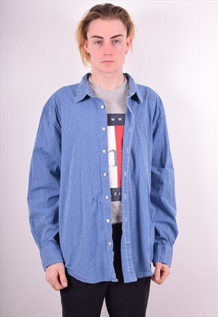 TOMMY HILFIGER MENS VINTAGE SHIRT XXL BLUE CHECK 90S