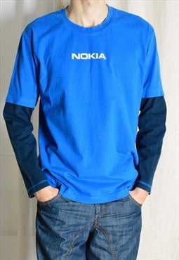 Y2K Blue Graphic Nokia Long Sleeve T-Shirt