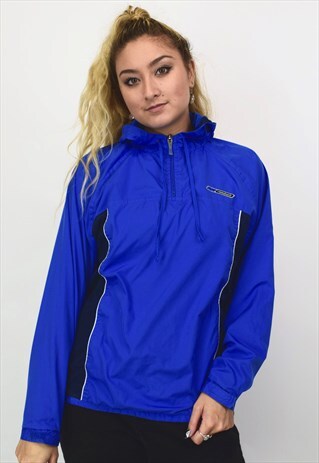 VINTAGE 90'S REEBOK BLUE AND NAVY WATERPROOF HOODED COAT