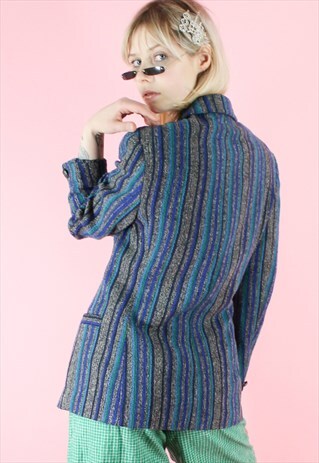 VINTAGE 90S VERSACE BLAZER Y2K BLUE GREY STRIPED