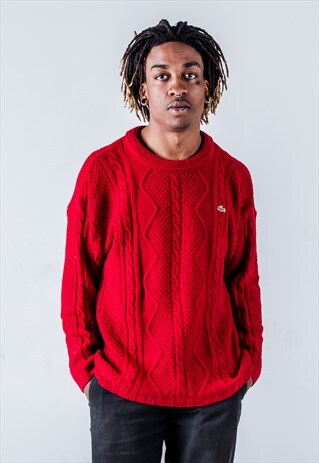 VINTAGE 90S LACOSTE KNITTED JUMPER IN RED