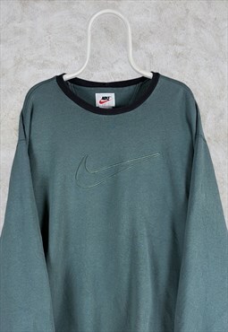 Vintage Green Nike Sweatshirt Embroidered Big Swoosh Mens XL