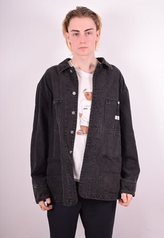 CALVIN KLEIN MENS VINTAGE DENIM JACKET LARGE BLACK 90S