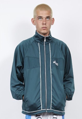VINTAGE 90'S ASICS DARK GREEN TRACKSUIT JACKET