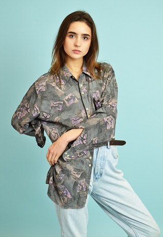 90'S RETRO ABSTRACT PATTERN OVERSIZED SHIRT BLOUSE