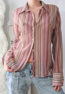 Vintage Y2k Multicolor Striped Mesh Shirt