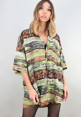VINTAGE 80S 90S OVERSIZED SHORT SLEEVE PATTERNED SHIRT