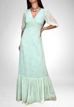 Vintage Floral print  Maxi Prom Ball Bridesmaid Dress