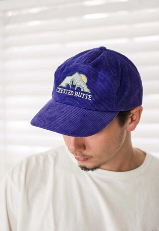 VINTAGE SKI RESORT LOGO CORDUROY BASEBALL CAP 90S X 2.9