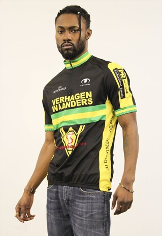 VINTAGE 1980S BLACK, YELLOW AND GREEN SPORTS T-SHIRT