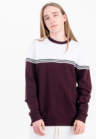 OXBLOOD SWEATSHIRT WITH COLOR BLOCKING IN WHITE