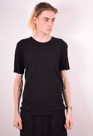 HUGO BOSS MENS VINTAGE T-SHIRT TOP MEDIUM BLACK 90S