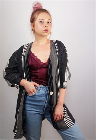 VINTAGE 80'S OVERSIZE STRIPES BLAZER / BLOUSE / SHIRT / TOP