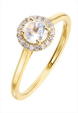 White Topaz birthstone & diamond halo ring 