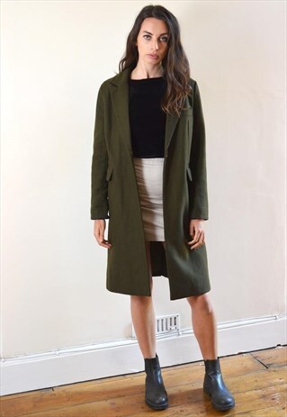 90S VINTAGE OLIVE GREEN MID LENGTH COAT