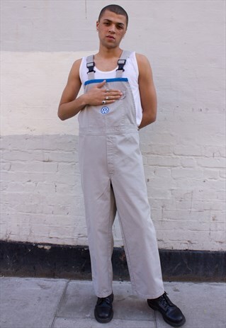 90'S VINTAGE VW OVERALLS DUNGAREES WORKWEAR GREY WITH LOGO