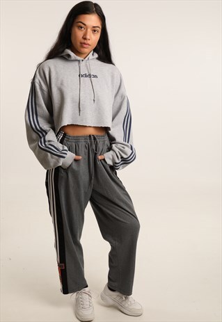 VINTAGE ADIDAS EMBROIDERED CROPPED SPELL OUT HOODIE