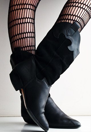 VINTAGE 80S LEATHER BLACK WESTERN BOOTS