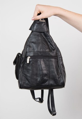 VINTAGE 90'S BLACK LEATHER RUCKSACK BACKPACK