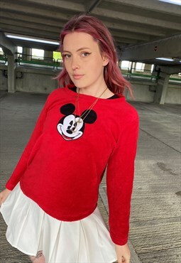 Vintage 90s Disney Mickey Mouse Red Plush Sweatshirt