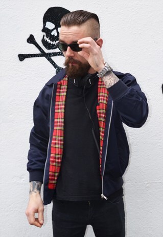 NAVY HARRINGTON JACKET WITH TARTAN