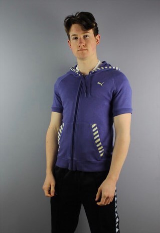 VINTAGE PUMA SLEEVELESS HOODIE IN PURPLE WITH EMBROIDERY
