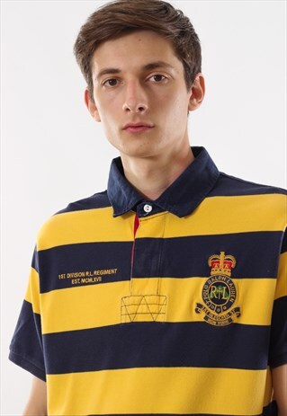 VINTAGE POLO RALPH LAUREN YELLOW BLUE STRIPED