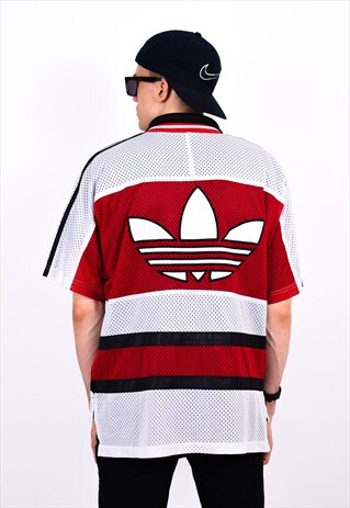 VINTAGE 90S RED COLOUR BLOCK ADIDAS SHORT SLEEVE JACKET