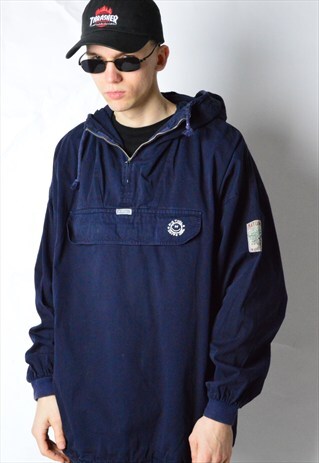 VINTAGE 90S NAVY BLUE ANORAK JACKET WITH HOOD