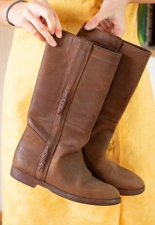BROWN LONG LEATHER VINTAGE BOOTS