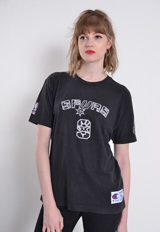 VINTAGE CHAMPION SPURS T-SHIRT BLACK