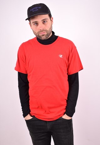 CHAMPION MENS VINTAGE T-SHIRT TOP LARGE RED 90S