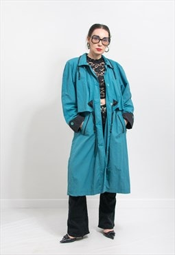 Vintage 80's trench coat in turquoise green 