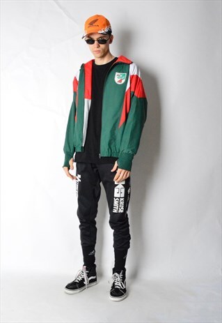 VINTAGE 90S GREEN COLOUR BLOCK PATCH TRACK JACKET