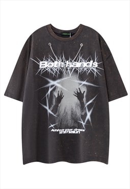 Rocker t-shirt metal chain tee punk top in acid grey