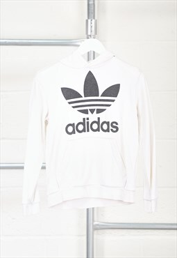 Vintage Adidas Hoodie in White Pullover Sports Jumper XS