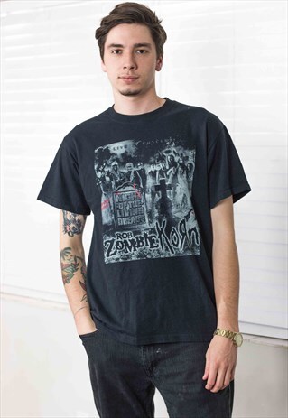 VINTAGE ROB ZOMBIE KORN ROCK BAND T-SHIRT 90S L 7.3
