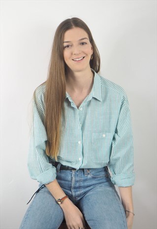 VINTAGE GREEN & WHITE STRIPE SHIRT