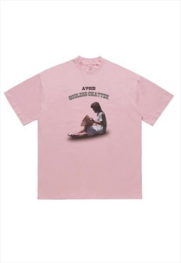 Retro poster t-shirt Playboy print tee skater top in pink