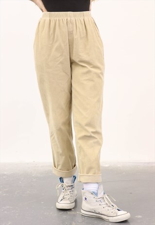 VINTAGE 1990S BEIGE CORDUROY HIGH-WAISTED TROUSER