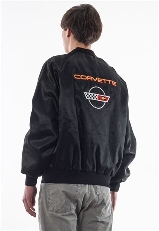 VINTAGE CORVETTE SATIN BOMBER 90S BLACK