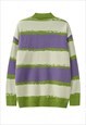 STRIPE CARDIGAN ZEBRA JUMPER KOREAN KNITTED TOP IN GREEN